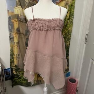 Rose Pink Fairy Smocked cami y2k/vintage grunge lace detailing mauve tank